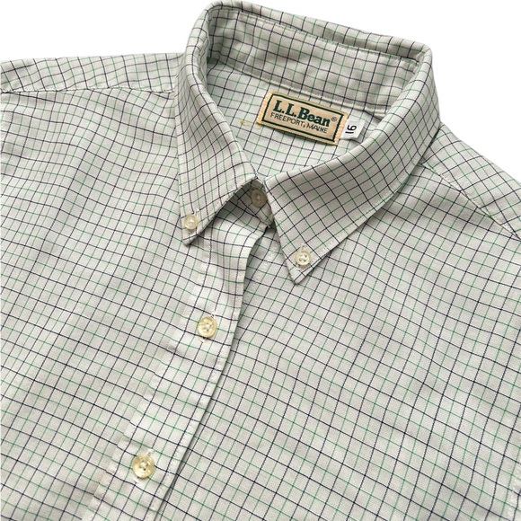 Vintage L.L. Bean Micro Plaid Pattern Casual Button Down Dress Shirt Men's Sz 16 - Picture 6 of 8